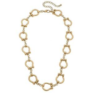 Trigger Horsebit Linked Necklace in Worn Gold Canvas Style -